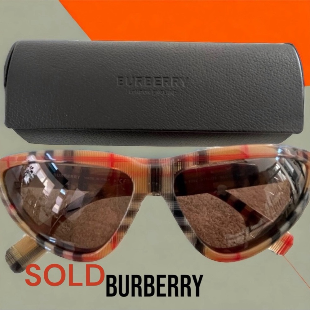 🎈BURBERRY PRINT LADIES NEW NEVER WORN CAT EYE SUNGLASSES W/ CASE - Picture 1 of 12